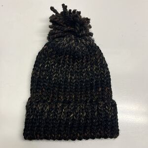Homemade Wool and Acrylic Knitted Black & Brown Marbled Winter Hat- Chid/Small